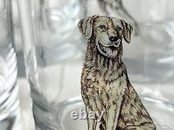 New Williams Sonoma Plymouth Hunting Dogs Double Old Fashioned Glasses Set of 4
