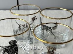 New Williams Sonoma Plymouth Hunting Dogs Double Old Fashioned Glasses Set of 4