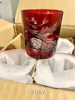 New Williams Sonoma Red Pinecone Cut Double Old Fashioned Glass Set Of 4-10 Oz