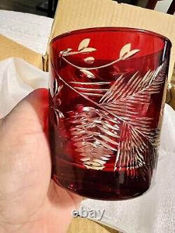 New Williams Sonoma Red Pinecone Cut Double Old Fashioned Glass Set Of 4-10 Oz
