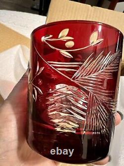 New Williams Sonoma Red Pinecone Cut Double Old Fashioned Glass Set Of 4-10 Oz