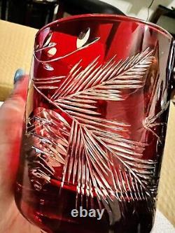 New Williams Sonoma Red Pinecone Cut Double Old Fashioned Glass Set Of 4-10 Oz