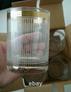 New other 4 Vtg Culver Double Old Fashioned Glasses 22K Gold Trim Empire Gold