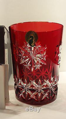 Pair Waterford Snow Crystal Double Old Fashioned Glasses Ruby In Original Box