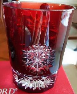 PAIR Waterford Snow Crystals Ruby Double Old Fashioned Glasses&Box Whiskey Glass