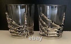 POTTERY BARN Skeleton Hand Double Old-Fashioned Glass Sst of 4 New with Tags