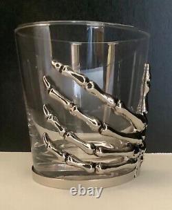 POTTERY BARN Skeleton Hand Double Old-Fashioned Glass Sst of 4 New with Tags