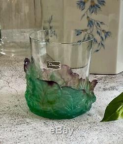 Pair Daum Nature Double Old Fashioned Tumblers Pate de Verre French Crystal NIB