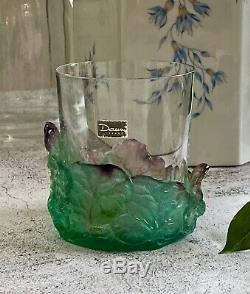 Pair Daum Nature Double Old Fashioned Tumblers Pate de Verre French Crystal NIB