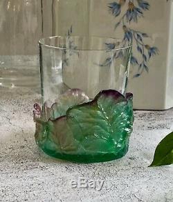 Pair Daum Nature Double Old Fashioned Tumblers Pate de Verre French Crystal NIB