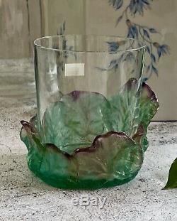 Pair Daum Nature Double Old Fashioned Tumblers Pate de Verre French Crystal NIB