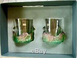 Pair Daum Nature Double Old Fashioned Tumblers Pate de Verre French Crystal NIB