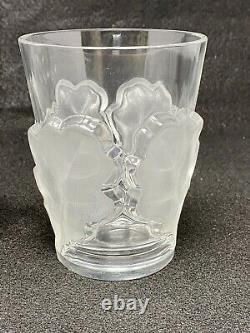 Pair Lalique Chene Double Old Fashioned Whiskey Glasses Oak Leaf 4-3/4 France