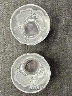 Pair Lalique Chene Double Old Fashioned Whiskey Glasses Oak Leaf 4-3/4 France