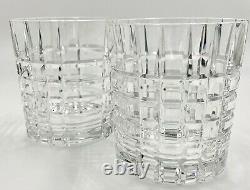 Pair Of Tiffany & Co Crystal Plaid Double Old Fashioned Glasses, Excellent Cond