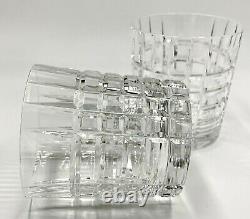 Pair Of Tiffany & Co Crystal Plaid Double Old Fashioned Glasses, Excellent Cond