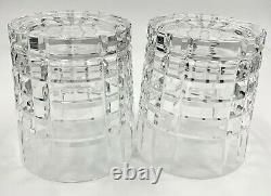 Pair Of Tiffany & Co Crystal Plaid Double Old Fashioned Glasses, Excellent Cond