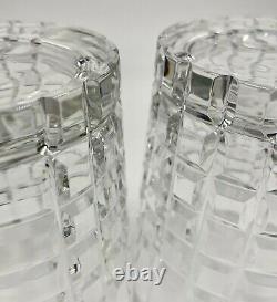 Pair Of Tiffany & Co Crystal Plaid Double Old Fashioned Glasses, Excellent Cond