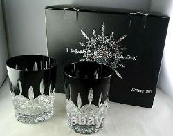 Pair Of Waterford Black Double Old Fashioned Tumblers Glasses Original Box Mint