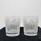 Pair Vintage Lalique Femmes 4 Double Old Fashioned Whiskey Tumbler Glasses