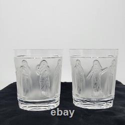 Pair Vintage Lalique Femmes 4 Double Old Fashioned Whiskey Tumbler Glasses