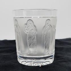 Pair Vintage Lalique Femmes 4 Double Old Fashioned Whiskey Tumbler Glasses