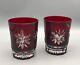 Pair WATERFORD CRYSTAL SNOW CRYSTALS Red Ruby DOUBLE OLD FASHIONED GLASSES NIB