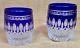 Pair Waterford CLARENDON Double Old Fashioned Tumbler COBALT Blue, Cut, 4 Tall