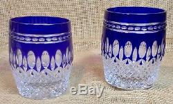 Pair Waterford CLARENDON Double Old Fashioned Tumbler COBALT Blue, Cut, 4 Tall