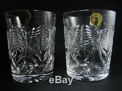 Pair Waterford Crystal Double Old Fashioned Whisky Glasses Millennium Happiness