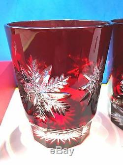Pair Waterford Snow Crystal Double Old Fashioned Glasses Ruby Red Set Of 2