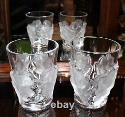 Pair of Lalique Crystal Chene Double Old Fashioned Oak Leaf Tumblers, Signed