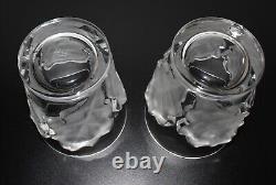 Pair of Lalique Crystal Chene Double Old Fashioned Oak Leaf Tumblers, Signed