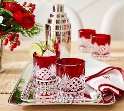 Pottery Barn Antique Cut Double Old Fashioned Glasses10.5 oz Set of 4 Red New