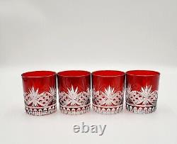 Pottery Barn Antique Cut Double Old Fashioned Glasses Red Set of 4 NEW