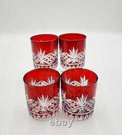 Pottery Barn Antique Cut Double Old Fashioned Glasses Red Set of 4 NEW