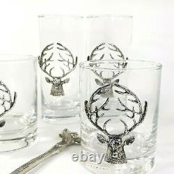 Pottery Barn STAG Medallion Double Old-Fashioned Bar Glass & Bottle Opener Lot