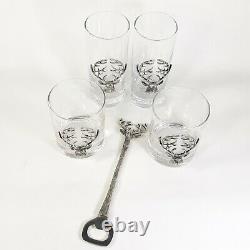 Pottery Barn STAG Medallion Double Old-Fashioned Bar Glass & Bottle Opener Lot