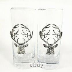 Pottery Barn STAG Medallion Double Old-Fashioned Bar Glass & Bottle Opener Lot