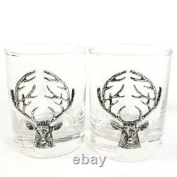 Pottery Barn STAG Medallion Double Old-Fashioned Bar Glass & Bottle Opener Lot