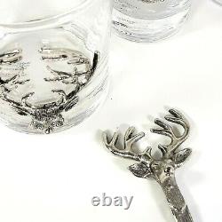 Pottery Barn STAG Medallion Double Old-Fashioned Bar Glass & Bottle Opener Lot