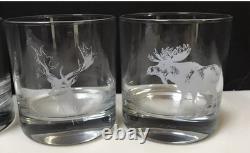 Pottery Barn Stag Deer Etched Double Old Fashioned Rocks Glasses Set/4 NEW