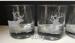 Pottery Barn Stag Deer Etched Double Old Fashioned Rocks Glasses Set/4 NEW