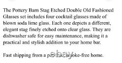 Pottery Barn Stag Deer Etched Double Old Fashioned Rocks Glasses Set/4 NEW