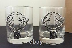 Pottery Barn Stag Double Old Fashioned Glasses Set of 2 Christmas New NWT