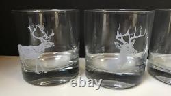 Pottery Barn Stag Etched Double Old Fashioned Glasses Set/4 NEW