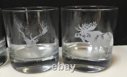Pottery Barn Stag Etched Double Old Fashioned Glasses Set/4 NEW