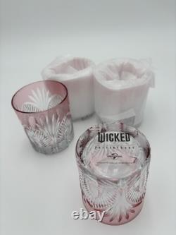 Pottery Barn Wicked Old Fashioned Glasses Pink Set of 4