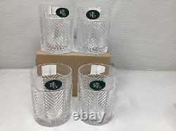 RALPH LAUREN Crystal HERRINGBONE DOUBLE OLD FASHIONED Set Of 4 Whiskey New