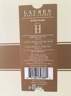 RALPH LAUREN GLEN PLAID 24% Crystal Glass Double Old Fashioned-4 Highball-4 NWT